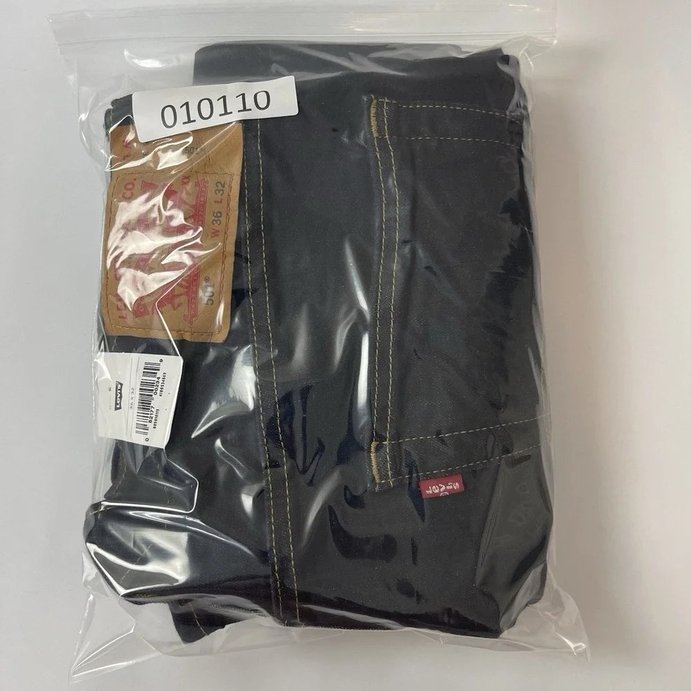 Levis 501 Jeans Mens 36x32 Black Original Button Fly Stretch Denim Grunge NEW